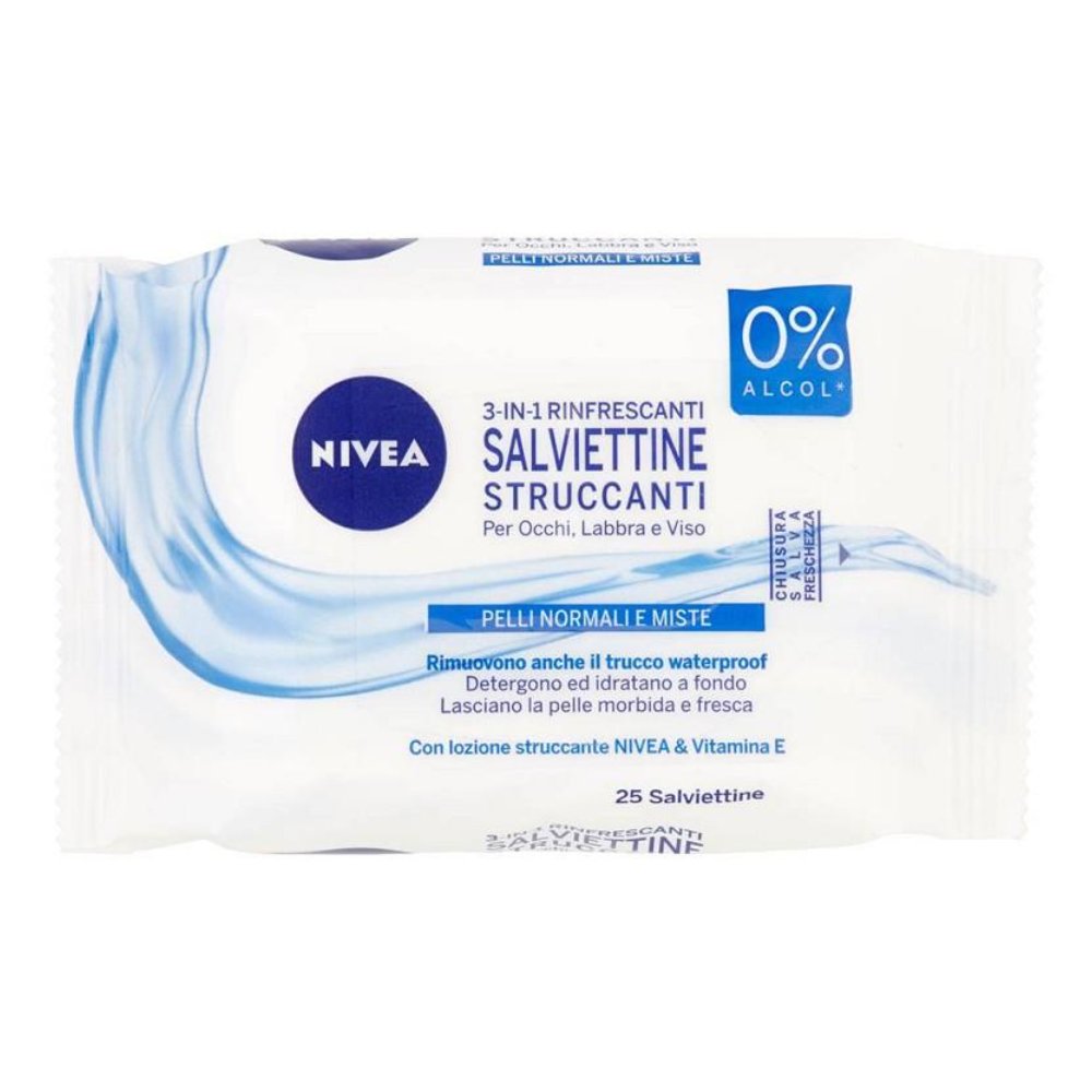 Nivea Salviettine Struccanti Rinfrescanti 25 Pz Pelli Normali e Miste