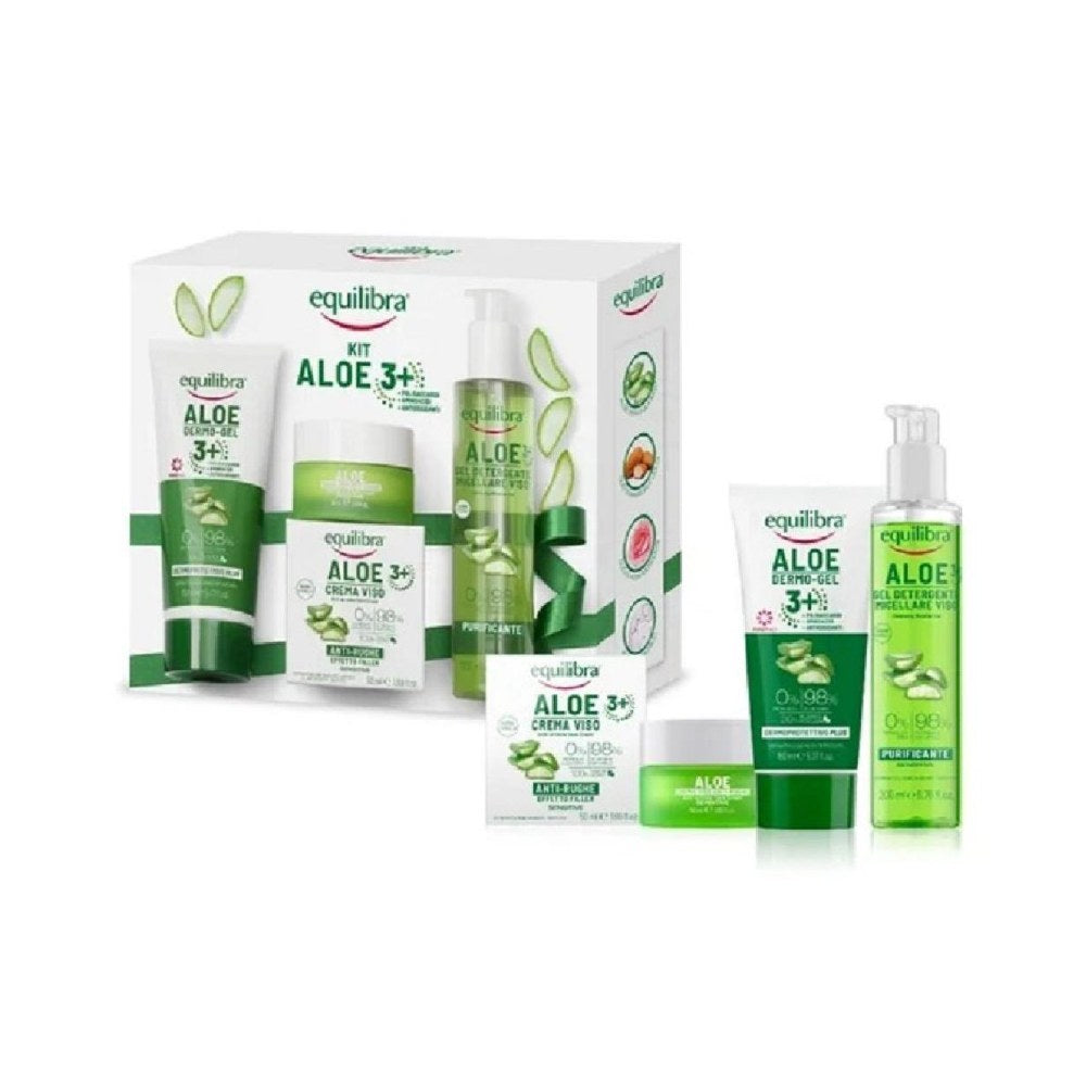 Equilibra Aloe 3+ Coffret Gel Dermoprotettivo + Crema Viso Antirughe + Detergente