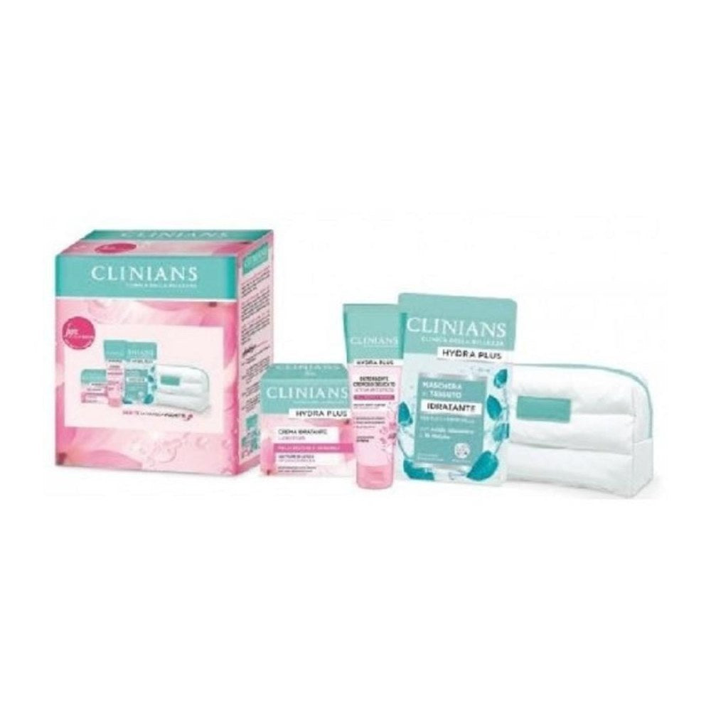 Clinians Hydra Plus Coffret Crema Idratante Lenitiva + Detergente Cremoso + Maschera Viso + Pochette