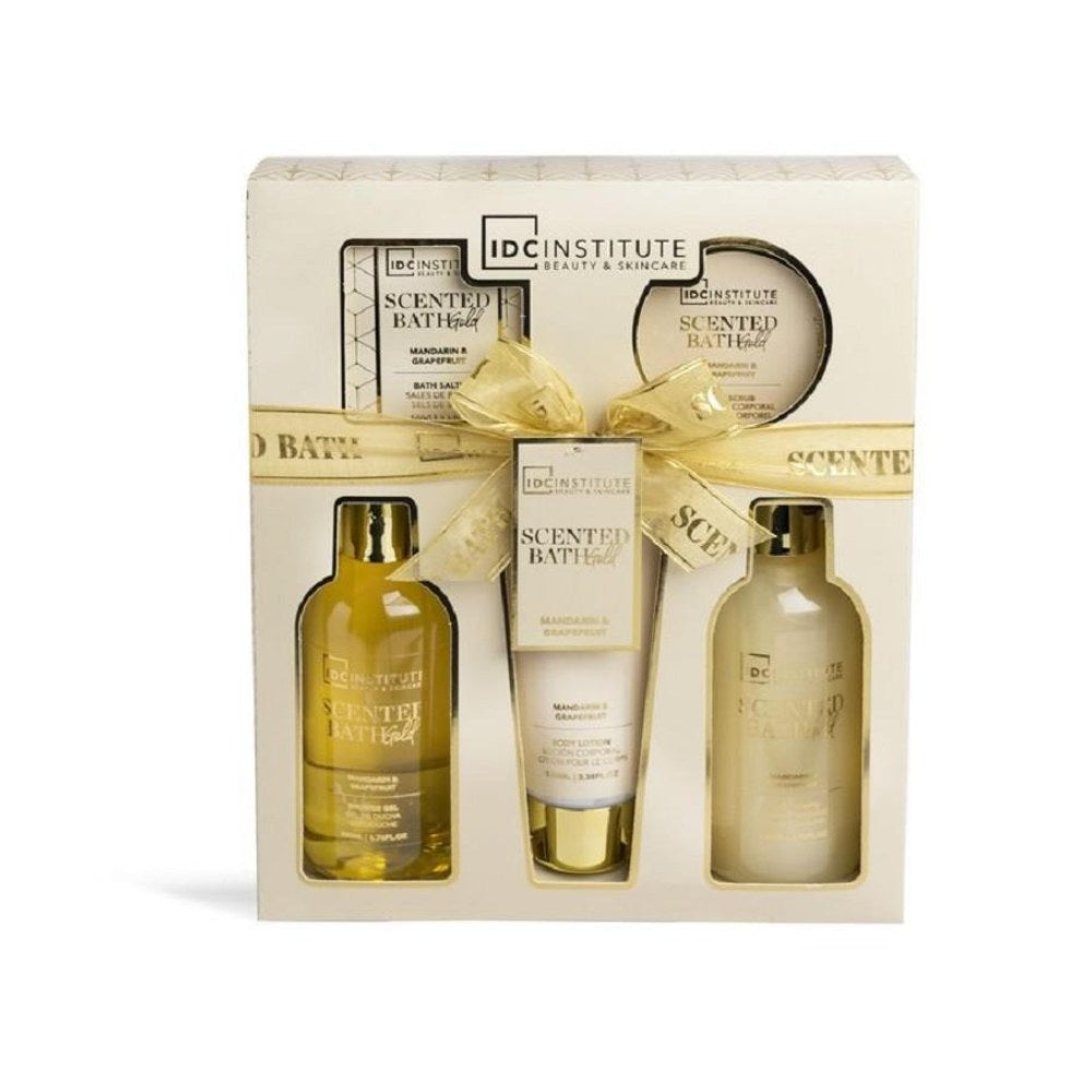 Idc Institute Scented Gold Coffret 5 Pezzi Shower Gel + Body Scrub + Sali Bagno + Scrub + Body Lotion New
