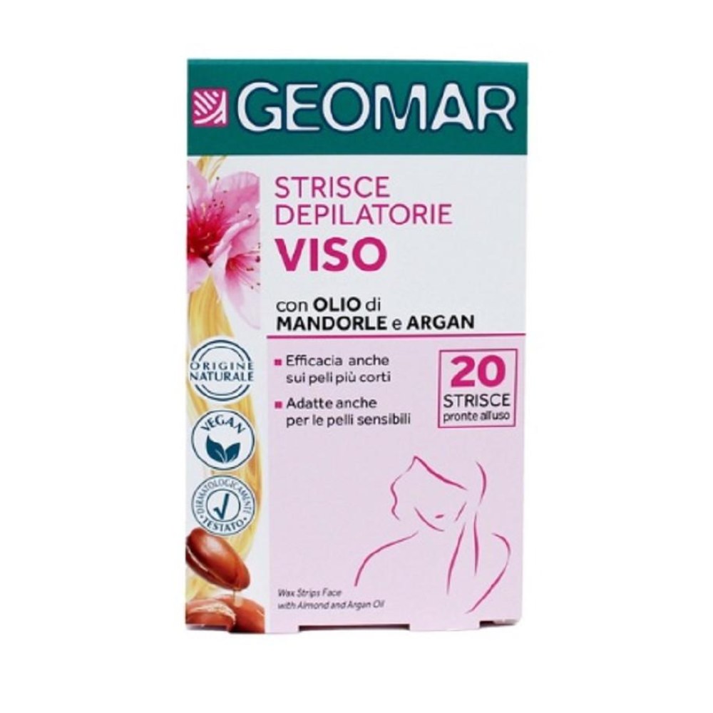 Geomar Cera Depilatoria 20 Strisce Viso Aloe Vera e Olio di Argan + 6 Salviettine