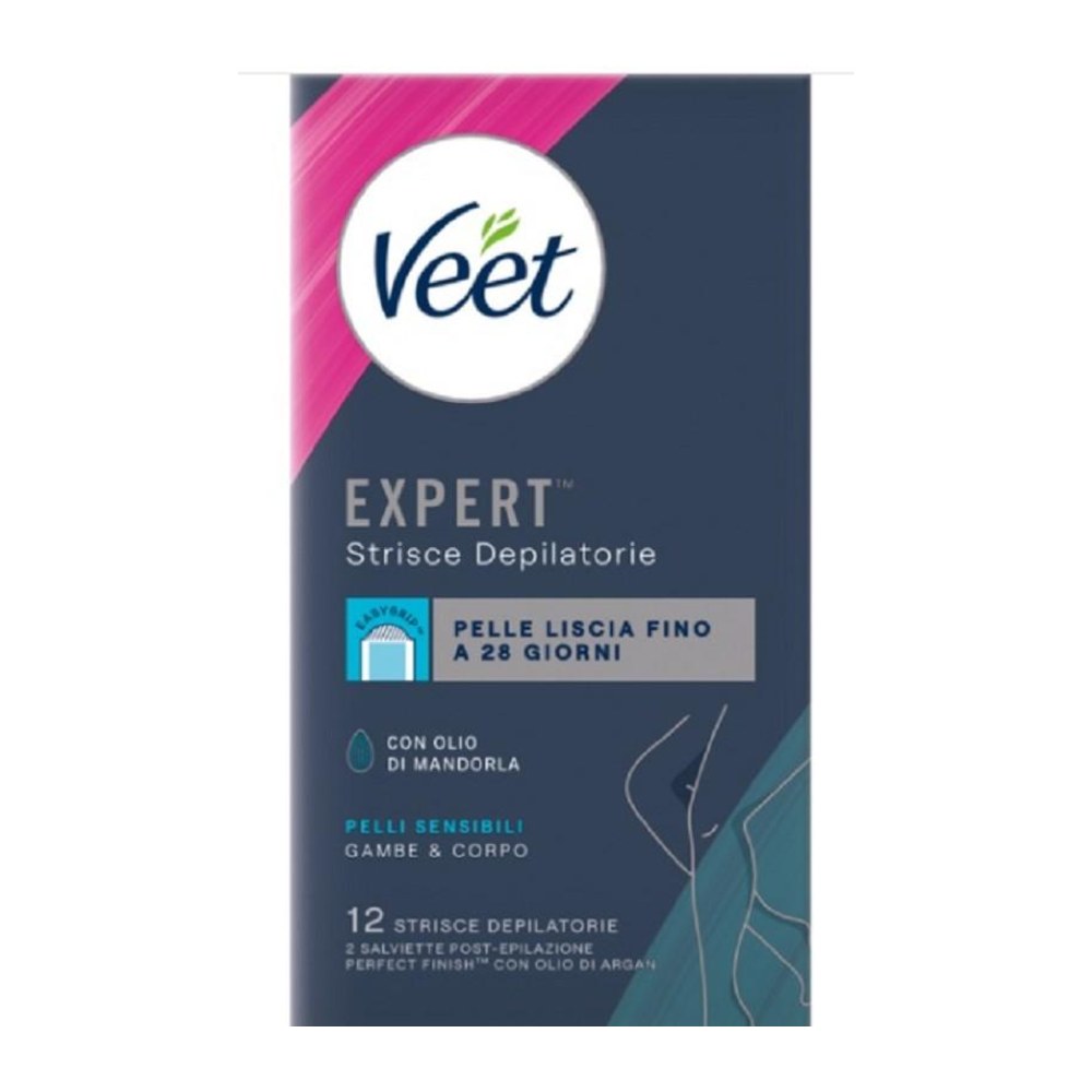 Veet Expert Strisce Depilatorie Gambe e Corpo 12 Pz Olio di Mandorla