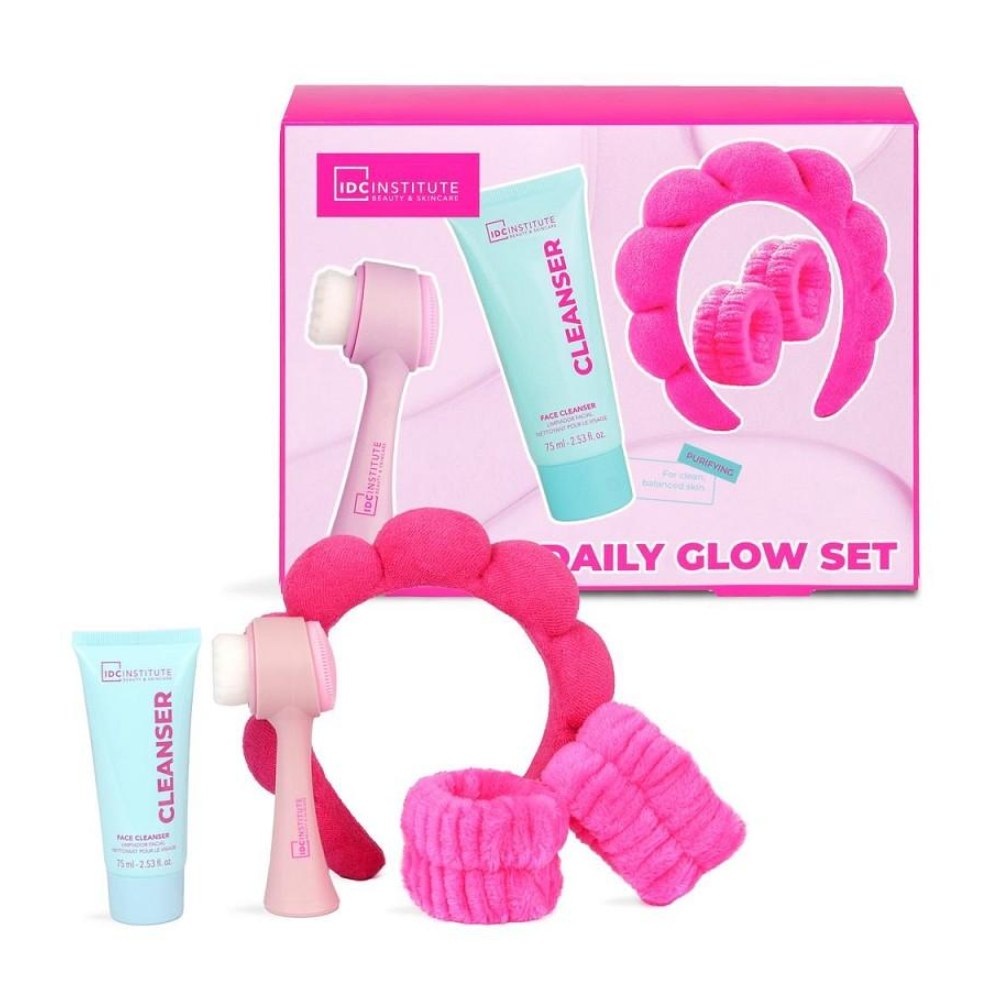 Idc Institute Coffret Daily Glow Detergente Viso + Spazzola Viso + Polsini + Fascia